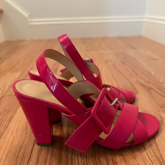 J. Crew Sydney Hot Pink Patent Leather Block Heel Sandals Size 7 - Picture 4 of 10